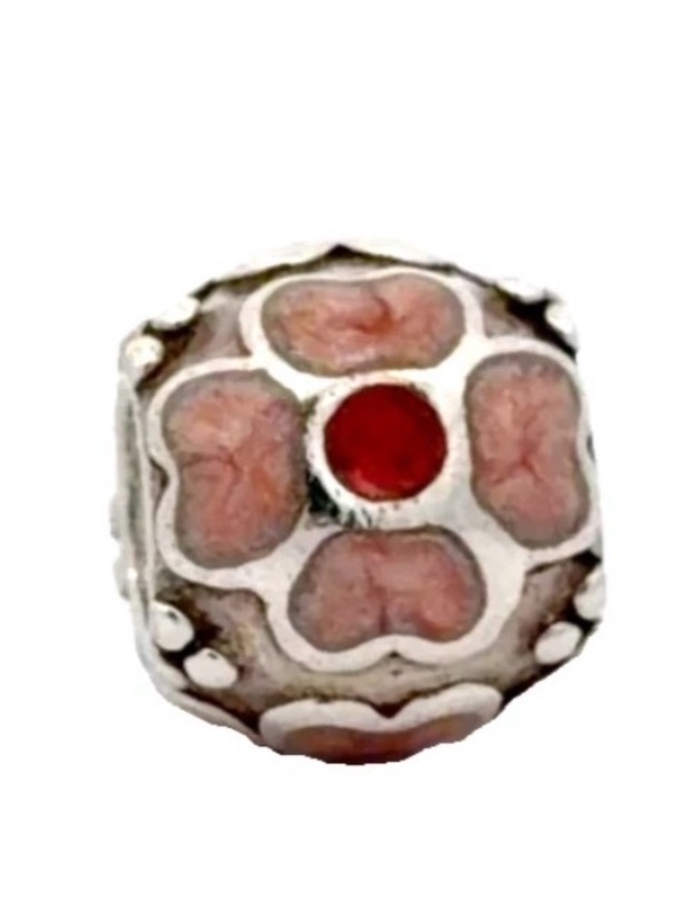 Pandora 925 Silver Pink Enamel Daisy Flower Charm With Red Stone 790433ER